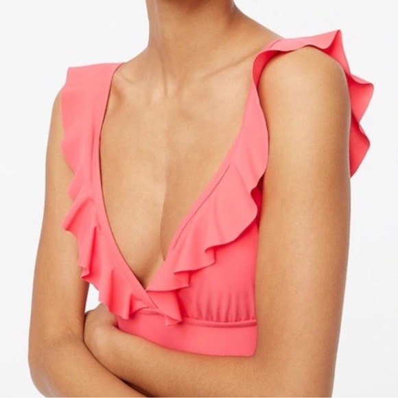 J.CREW ONE PIECE SWIMSUIT V-NECK RUFFLE   WOMEN PINK COLOR PLUS SIZE SIZE 3X - Picture 4 of 9